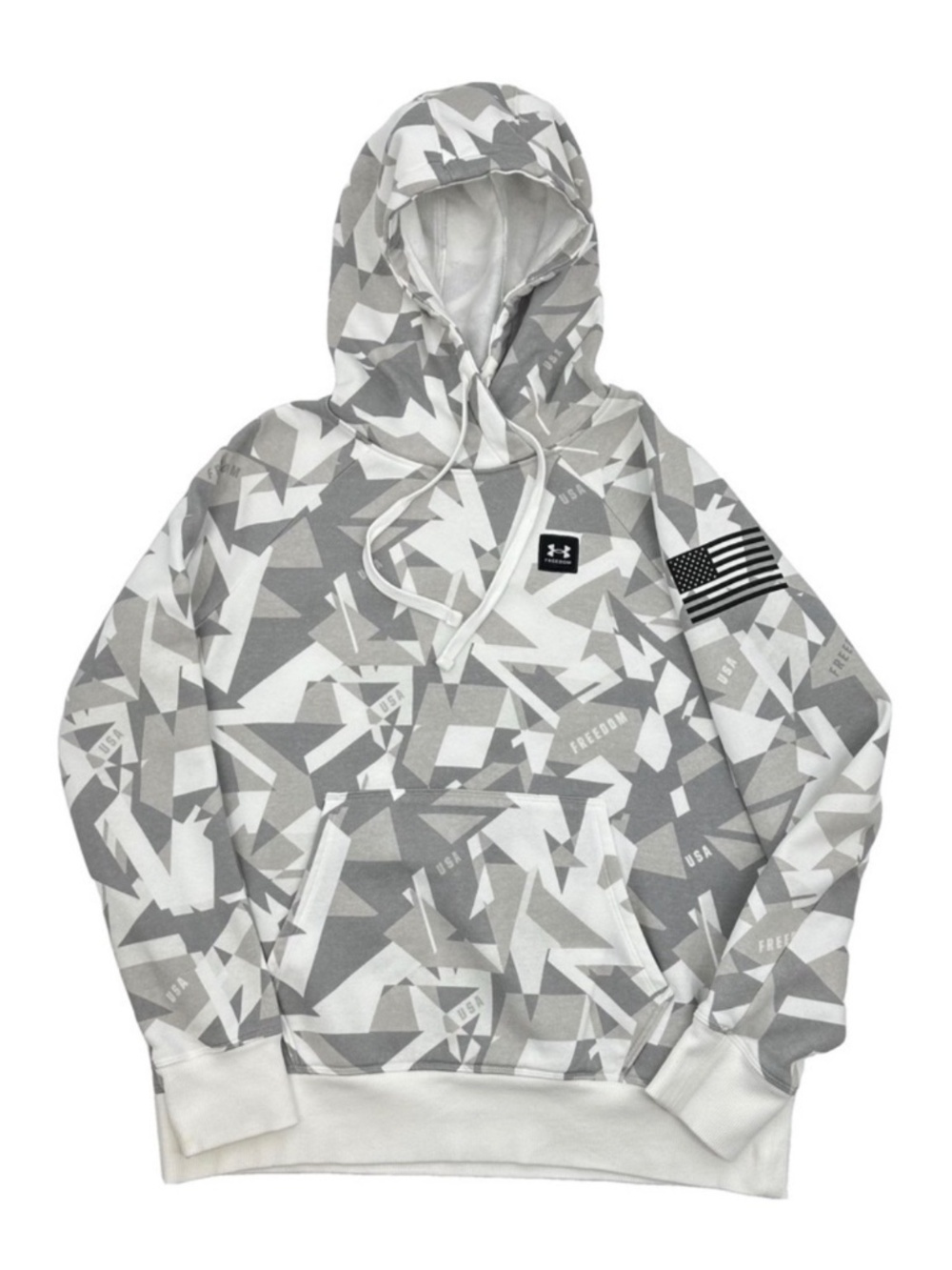 Under Armour Freedom Camo Hoodie Women Small Gray White USA Flag Fleece - Picture 3 of 14